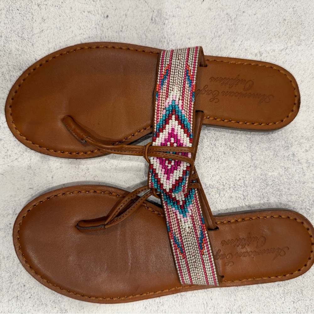 NWOT Colorful Beaded Leather Sandals